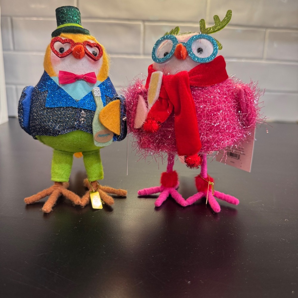 Wondershop Featherly Friends Set 2 Ballyhoo Soiree Pink Blue Glitter Bird Decor